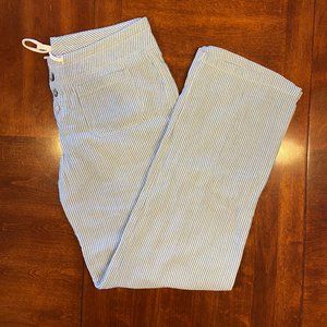 NEW Sundance M Gigi Pants Blue Stripe Cotton Casual Wide Leg Lagenlook Bottoms